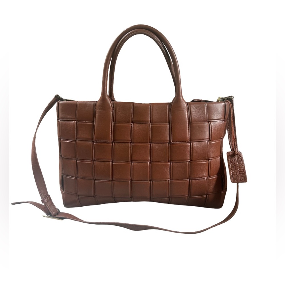 Brown Woven Leather Shoulder Bag